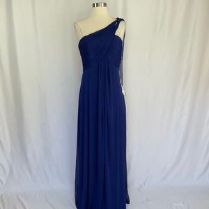 Alex Evenings Women's Formal Dress Size 12 Blue Chiffon One-Shoulder Long Gown